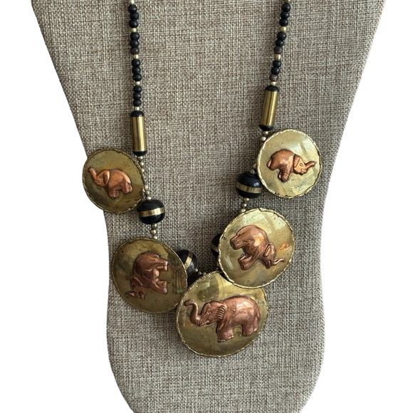 African Handmade Vintage Brass Necklace Elephants - Picture 4 of 6